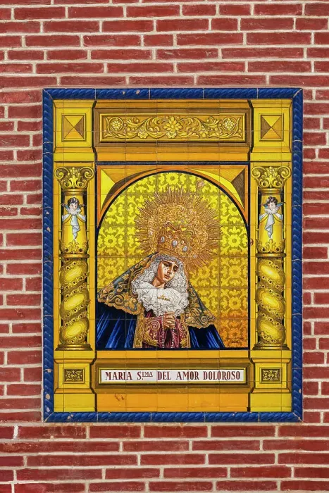 Framed Print : Religious icon tile work of the Virgin Mary, Malaga, Andalusia, Spain