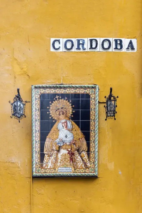 Framed Print : Religious icon tile work of the Virgin Mary or Madonna in a street of Seville, Andalusia