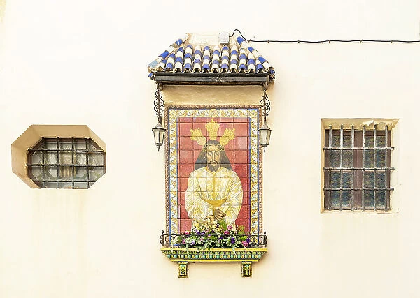 Religious tiled icon outside La Merced church, Cadiz, Andalusia, Spain
