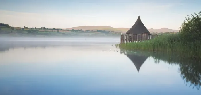 Framed Print : Replica Crannog on Llangorse Lake, Brecon Beacons, Powys, Wales Framed Print : Replica Crannog on Llangorse Lake, Brecon Beacons, Powys, Wales