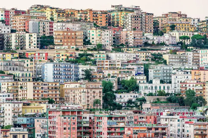 Framed Print : Residential colorful buildings of Vomer hill district, Naples, Campania, Italy Framed Print : Residential colorful buildings of Vomer hill district, Naples, Campania, Italy