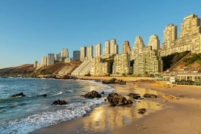 Framed Print : Residential high-rise buildings at Playa Cochoa at sunset, Vina del Mar, Valparaiso Province, Valparaiso Region, Chile Framed Print : Residential high-rise buildings at Playa Cochoa at sunset, Vina del Mar, Valparaiso Province, Valparaiso Region, Chile