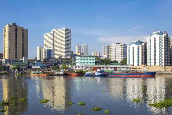 Framed Print : Residential towers in neighborhood of San Nicolas seen across the Pasig River, Manila Framed Print : Residential towers in neighborhood of San Nicolas seen across the Pasig River, Manila