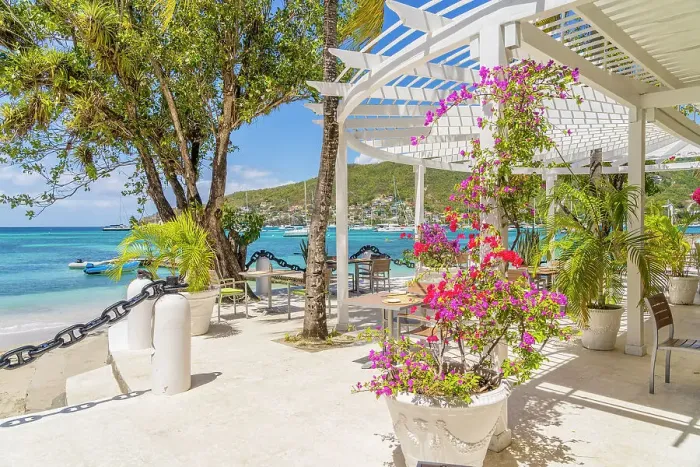 Framed Print : Restaurant at Bequia Plantation hotel, Bequia Island, Grenadine Islands, Saint Vincent and the Grenadines, Caribbean