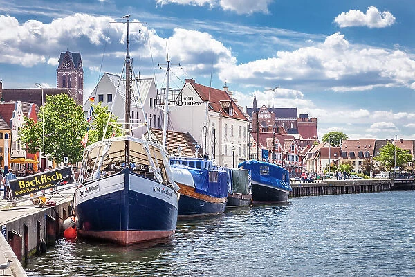 Restaurant boats in the port of Wismar, Mecklenburg-West Pomerania, Baltic Sea, Northern Germany, Germany