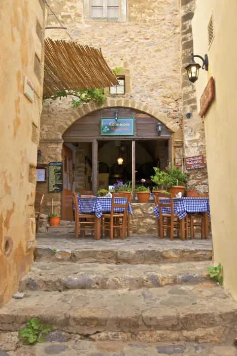 Framed Print : Restaurant, Monemvasia, Laconia, The Peloponnese, Greece, Southern Europe Framed Print : Restaurant, Monemvasia, Laconia, The Peloponnese, Greece, Southern Europe