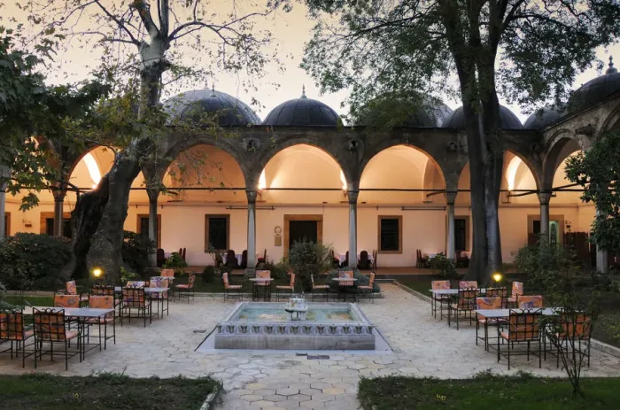 Framed Print : A restaurant in an old caravanserai. SAoleymaniye Camii, Istanbul, Turkey