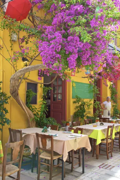 Framed Print : Restaurant in the Old Town of Nafplio, Argolis, The Peloponnese, Greece, Southern Europe Framed Print : Restaurant in the Old Town of Nafplio, Argolis, The Peloponnese, Greece, Southern Europe