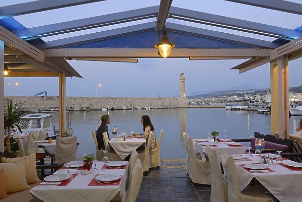 Restaurant of the waterfront, Rethimno, Crete, Greece, Europe