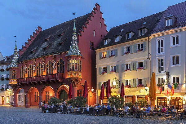 Restaurants near historischen Kaufhaus (historical Merchant's Hall) on Munsterplatz Square, Freiburg im Breisgau, Black Forest, Baden-Wurttemberg, Germany
