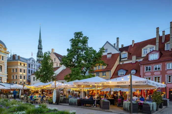 Framed Print : Restaurants in Old Town at Night, Riga, Latvia, Northern Europe Framed Print : Restaurants in Old Town at Night, Riga, Latvia, Northern Europe