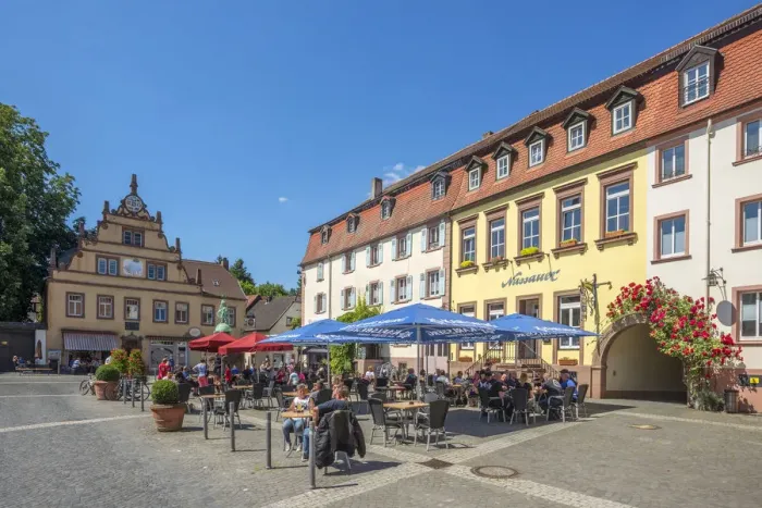 Framed Print : Restaurants at the old town of Ottweiler, Saarland, Germany Framed Print : Restaurants at the old town of Ottweiler, Saarland, Germany