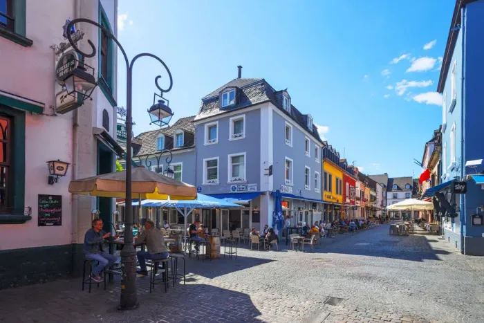Framed Print : Restaurants at the Saarlouis old town, Saarland, Germany Framed Print : Restaurants at the Saarlouis old town, Saarland, Germany