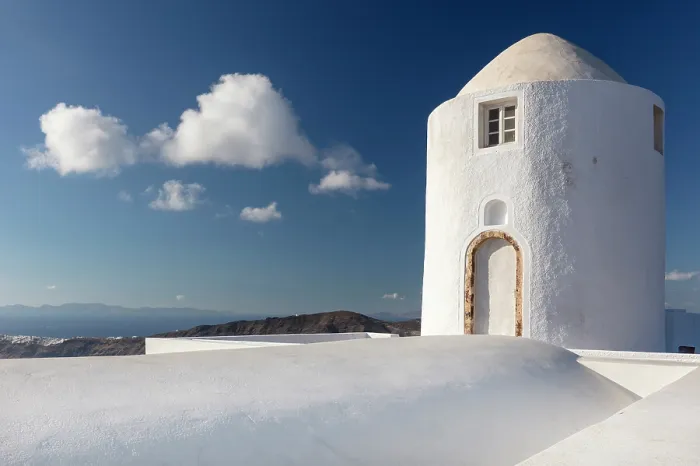 Framed Print : Restored whitewashed windmill used as a holiday rental, Oia, Santorini, Cyclades Islands, Greece, Europe Framed Print : Restored whitewashed windmill used as a holiday rental, Oia, Santorini, Cyclades Islands, Greece, Europe
