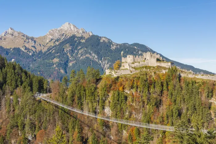 Framed Print : Reutte, Tyrol, Austria, Europe. Ehrenberg Castle and the Highline 179, the worldas Framed Print : Reutte, Tyrol, Austria, Europe. Ehrenberg Castle and the Highline 179, the worldas