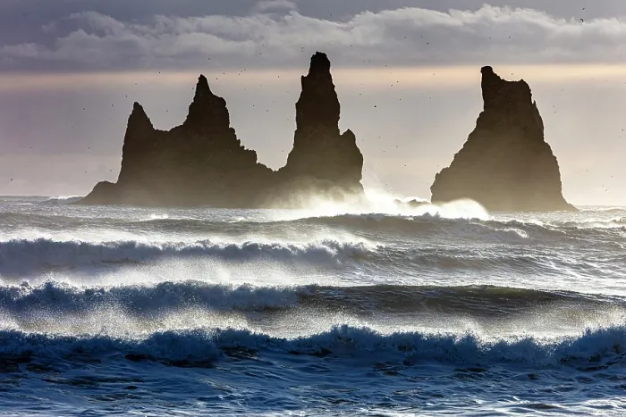 Framed Print : The Reynisdrangar rock stacks and stormy seas, from the beach at Vik y Myrdal, South Iceland Framed Print : The Reynisdrangar rock stacks and stormy seas, from the beach at Vik y Myrdal, South Iceland