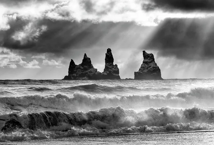 Framed Print : The Reynisdrangar rock stacks and stormy seas, from the beach at Vik y Myrdal, South Iceland Framed Print : The Reynisdrangar rock stacks and stormy seas, from the beach at Vik y Myrdal, South Iceland