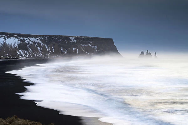 Reynisfjara beach from Dyrholaey, viewpoint, Vik, Iceland, Europe