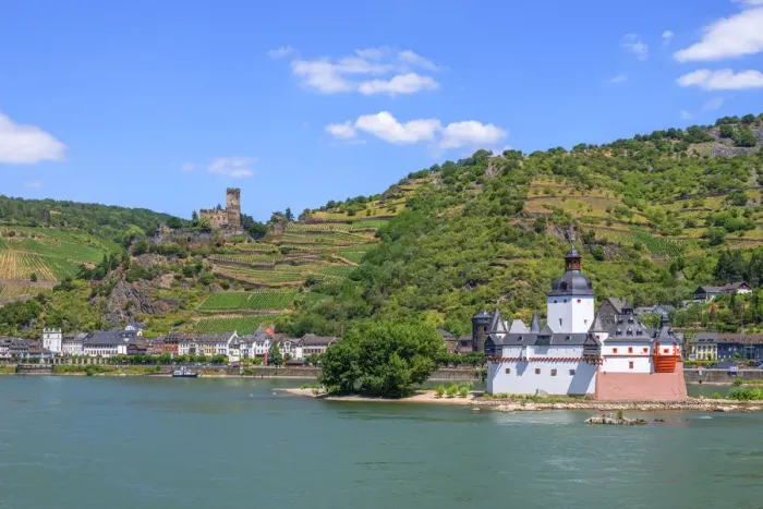 Framed Print : Rhine with Pfalzgrafenstein and Gutenfels castles, Kaub, Rhine valley Framed Print : Rhine with Pfalzgrafenstein and Gutenfels castles, Kaub, Rhine valley