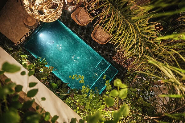 Riad pool from above, Marrakech, Morocco