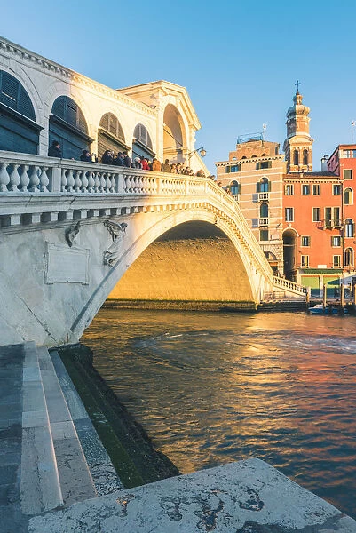 Rialto bridge at sunset, Venice, Veneto, Italy