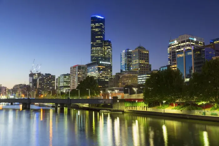 Framed Print : Rialto Towers and skyline along Yarra River at dusk, Melbourne, Victoria, Australia Framed Print : Rialto Towers and skyline along Yarra River at dusk, Melbourne, Victoria, Australia