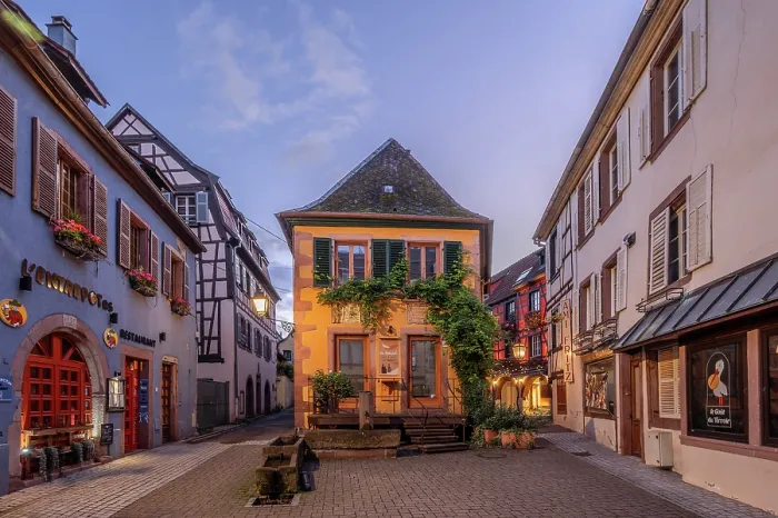 Framed Print : Ribeauville at dusk, Alsace, Alsace Wine Road, Haut-Rhin, Grand Est, France