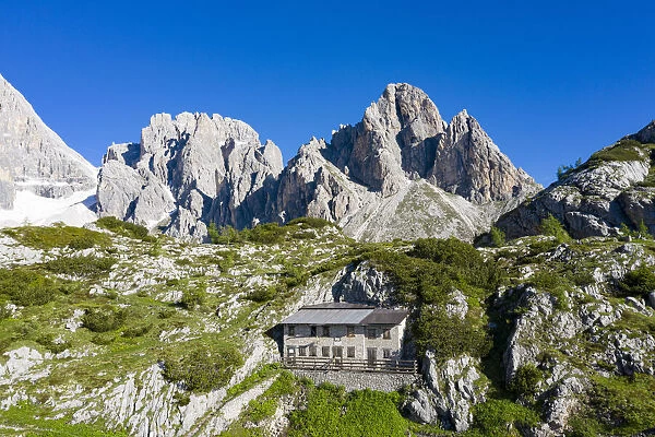Rifugio Sala Olivo hut at feet of Cima and Monte Popera, Comelico Superiore, Dolomites
