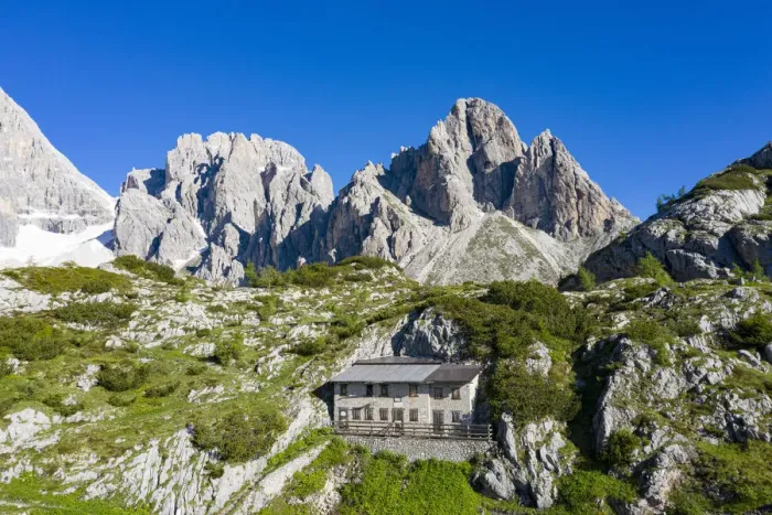 Framed Print : Rifugio Sala Olivo hut at feet of Cima and Monte Popera, Comelico Superiore, Dolomites Framed Print : Rifugio Sala Olivo hut at feet of Cima and Monte Popera, Comelico Superiore, Dolomites