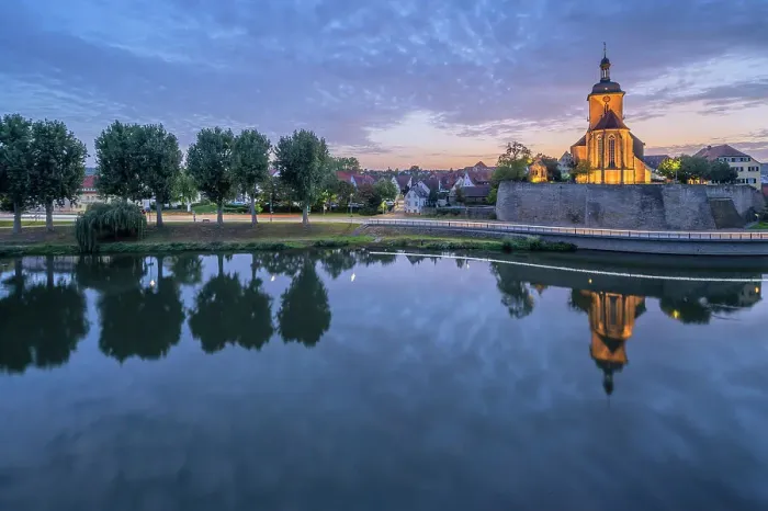 Framed Print : Rigwindis church with river Neckar at dusk, Lauffen am Neckar, Neckar valley, Baden-Wurttemberg, Germany Framed Print : Rigwindis church with river Neckar at dusk, Lauffen am Neckar, Neckar valley, Baden-Wurttemberg, Germany