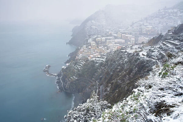 Riomaggiore during a cold winter morning, National Park of Cinque Terre