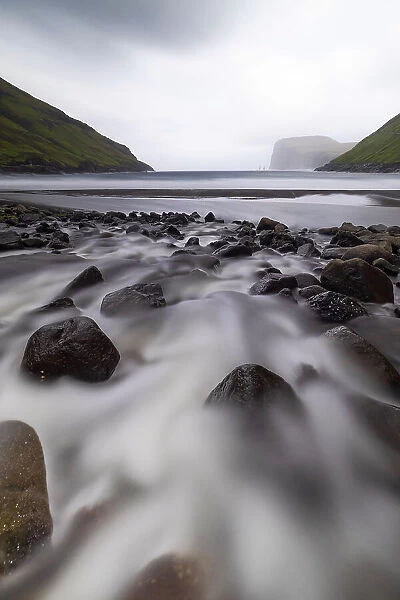 the Risin og Kellingin view from Tjornuvik village, Sunda municipality, Streymoy, Faroe Islands, Denmark