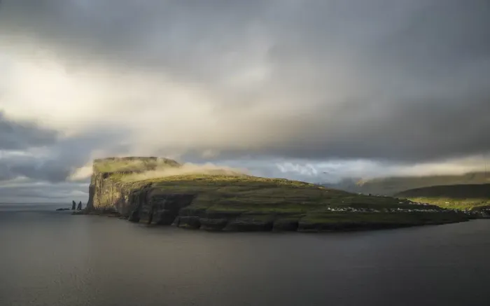 Framed Print : Rising and Kellingin sea stacks and the village of Eiði. Eysturoy, Faroe Islands Framed Print : Rising and Kellingin sea stacks and the village of Eiði. Eysturoy, Faroe Islands