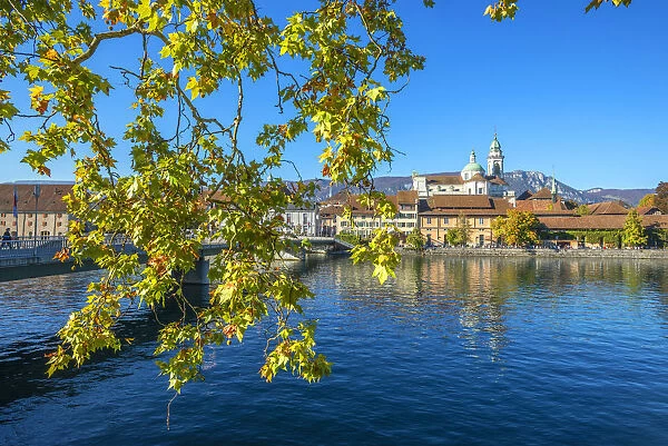 River Aare with St. Ursen cathedral, Solothurn, Switzerland