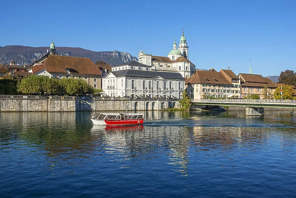 River Aare with St. Ursen cathedral, Solothurn, Switzerland