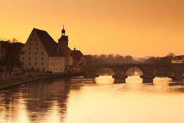 River Danube at Sunset, Regensburg, Bavaria, Germany