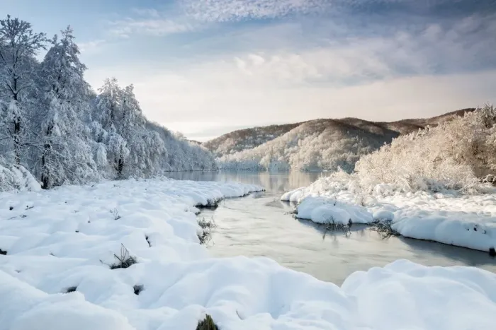 Framed Print : River and forests of Plitvice Lakes National Park in winter, Plitvicka Jezera Framed Print : River and forests of Plitvice Lakes National Park in winter, Plitvicka Jezera