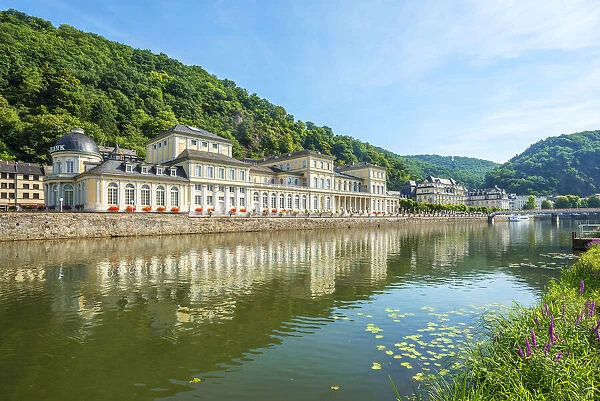 River Lahn with Kurhaus, Bad Ems, Rhineland-Palatinate, Germany