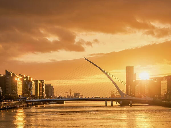 River Liffey and Samuel Beckett Bridge at sunrise, Dublin, Ireland