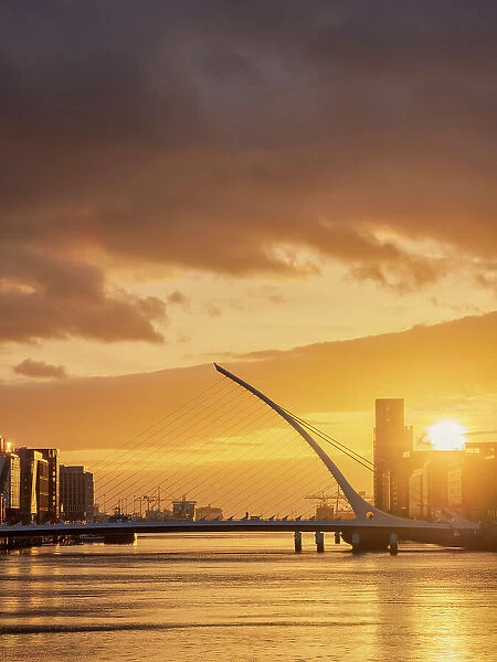 River Liffey and Samuel Beckett Bridge at sunrise, Dublin, Ireland