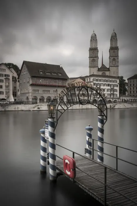 Framed Print : River Limmat and Grossmunster church, Zurich, Switzerland Framed Print : River Limmat and Grossmunster church, Zurich, Switzerland