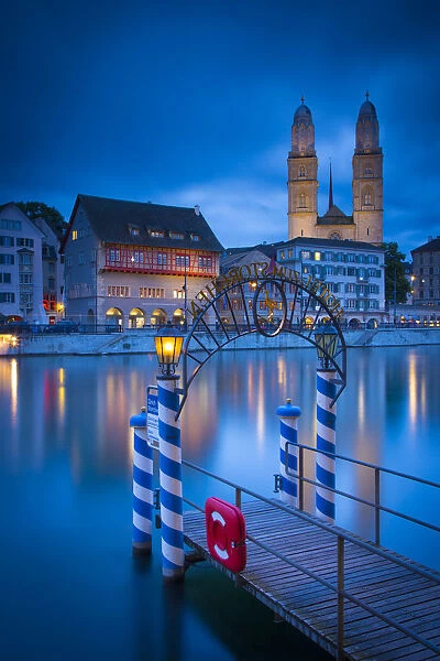 River Limmat and Grossmunster church, Zurich, Switzerland