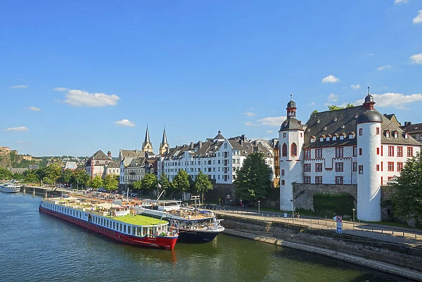River Mosel with Alte Burg, Koblenz, Rhineland-Palatinate, Germany