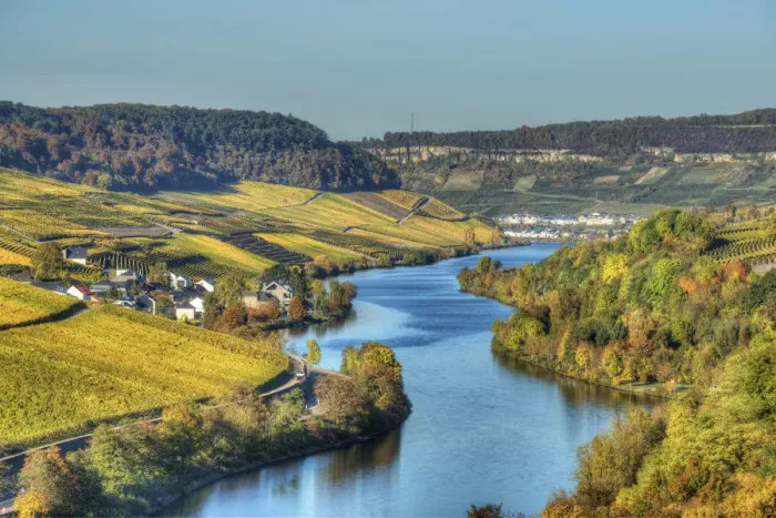 Framed Print : River Mosel with Nittel at fall, Rhineland-Palatinate, Germany Framed Print : River Mosel with Nittel at fall, Rhineland-Palatinate, Germany