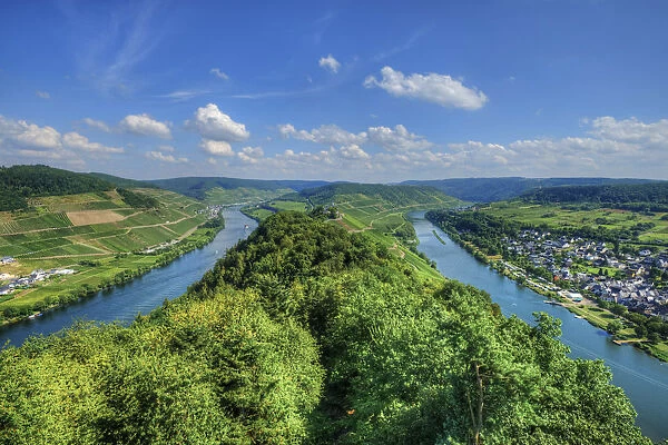 River Mosel with Punderich, former cloister Marienburg and Zell, Rhineland-Palatinate