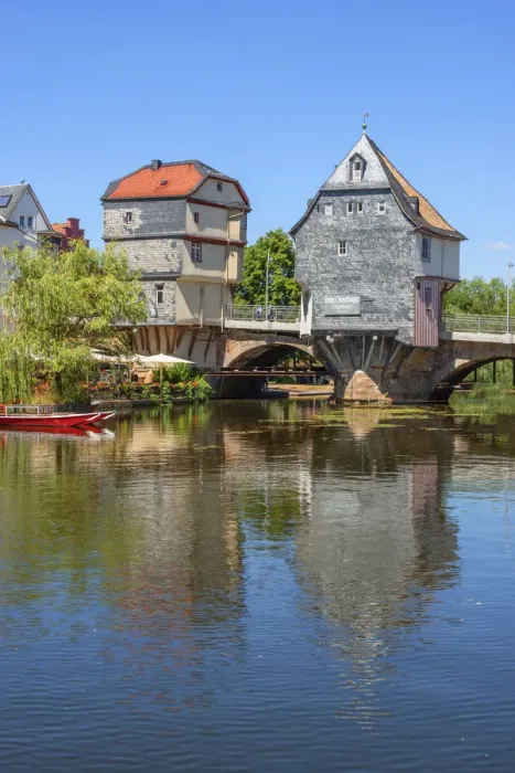 Framed Print : River Nahe with Bridge house at Bad Kreuznach, Nahe valley, Rhineland-Palatinate, Germany Framed Print : River Nahe with Bridge house at Bad Kreuznach, Nahe valley, Rhineland-Palatinate, Germany