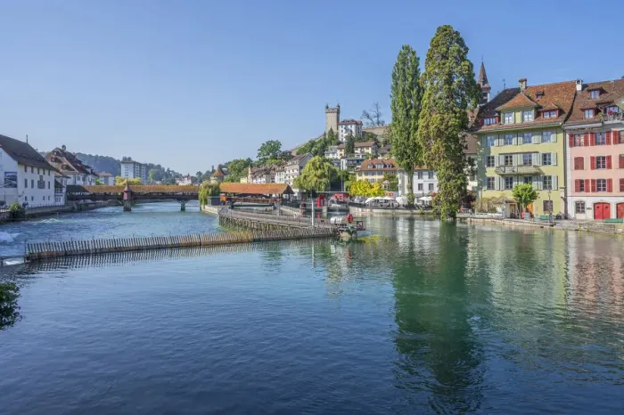 Framed Print : River Reuss with Spreuer bridge and Musegg wall, Lucerne, canton Lucerne, Switzerland