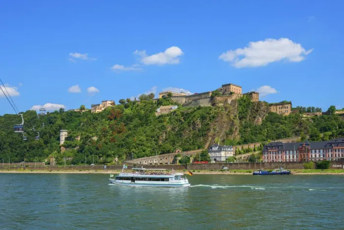 Framed Print : River Rhine with Ehrenbreitstein fortress, Koblenz, Rhineland-Palatinate, Germany Framed Print : River Rhine with Ehrenbreitstein fortress, Koblenz, Rhineland-Palatinate, Germany