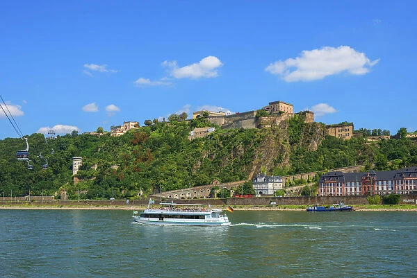 River Rhine with Ehrenbreitstein fortress, Koblenz, Rhineland-Palatinate, Germany