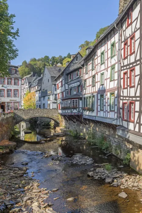 Framed Print : River Rur with half-timbered houses at Monschau, Eifel, North Rhine Westphalia, Germany Framed Print : River Rur with half-timbered houses at Monschau, Eifel, North Rhine Westphalia, Germany